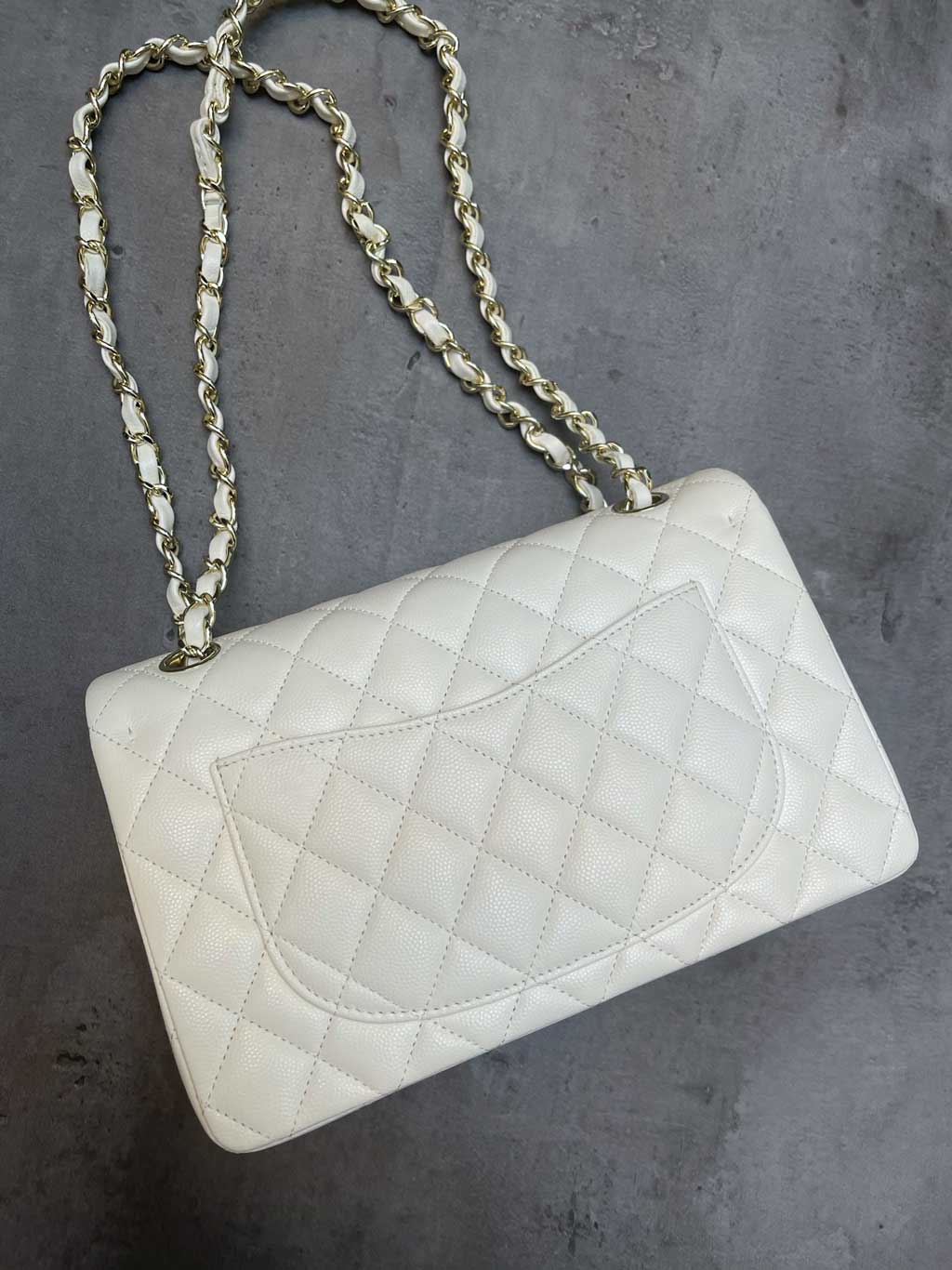 Small Chanel Classic White Caviar